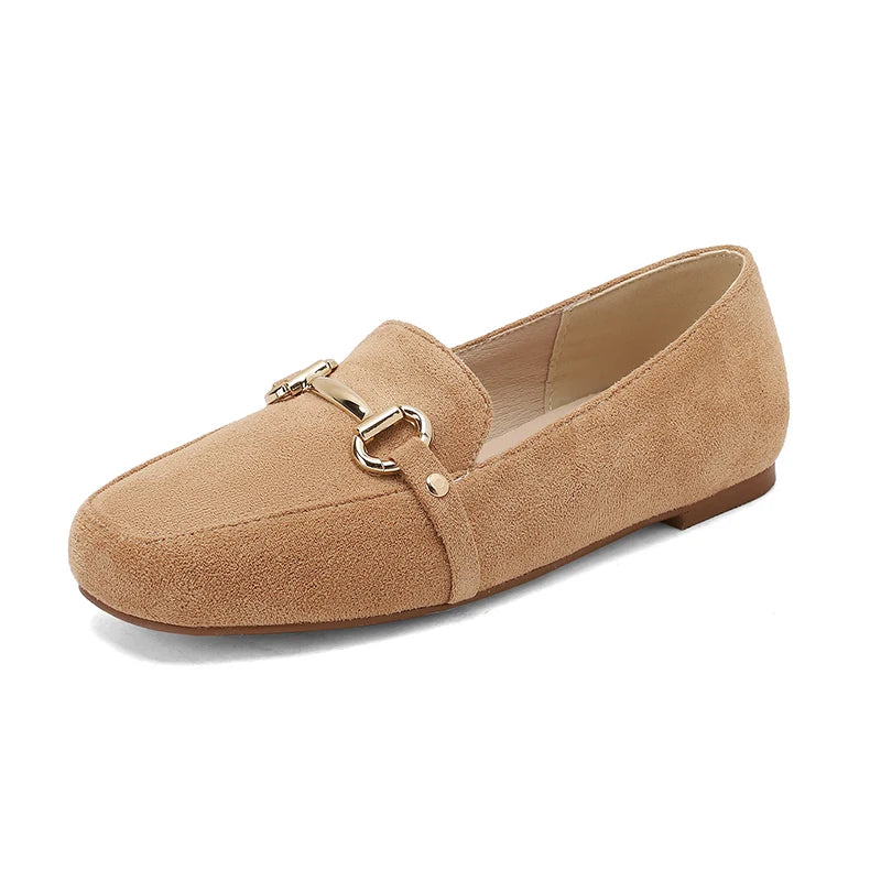 Women's Faux Suede Loafers with Gold Bit and Square Toe - view 4