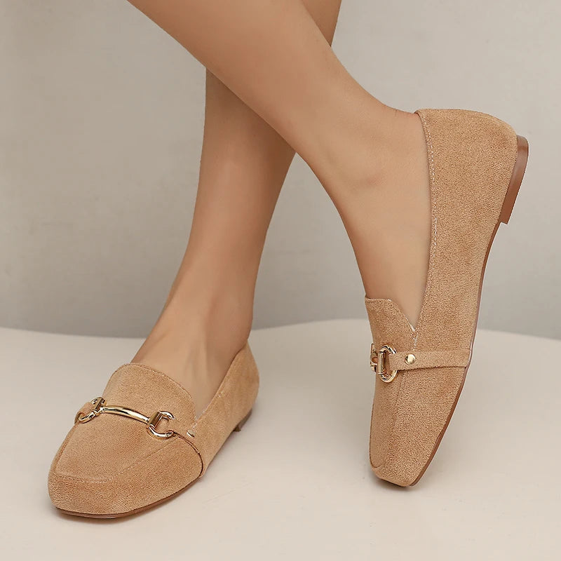 Women's Faux Suede Loafers with Gold Bit and Square Toe - view 5