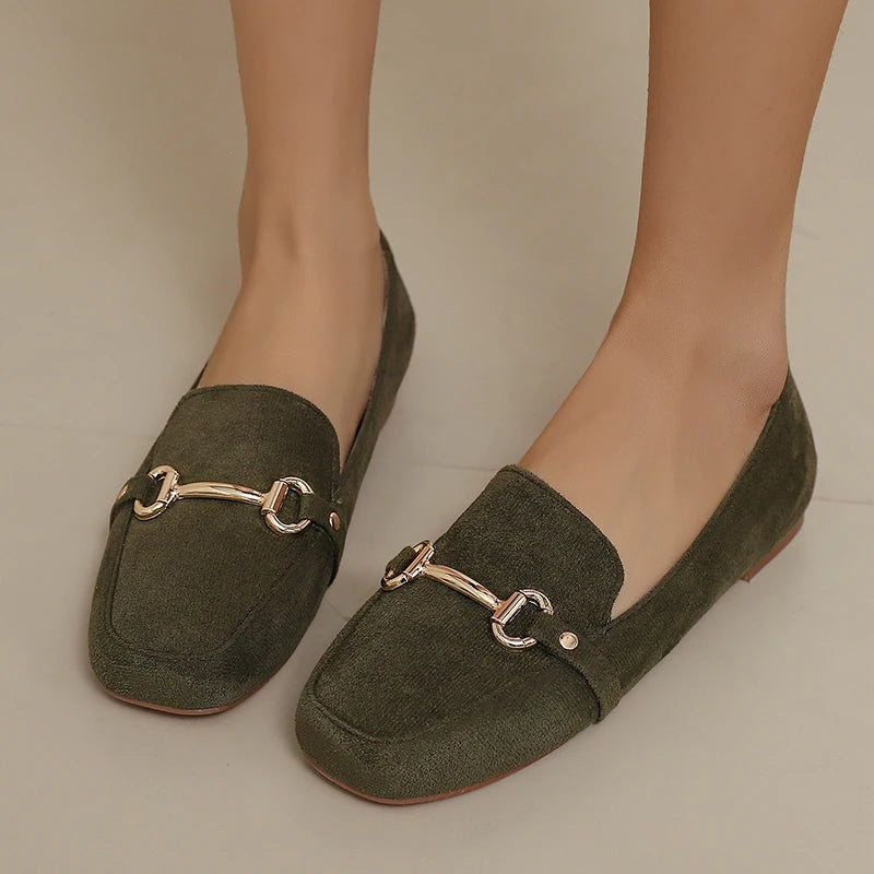 Women's Faux Suede Loafers with Gold Bit and Square Toe - view 6
