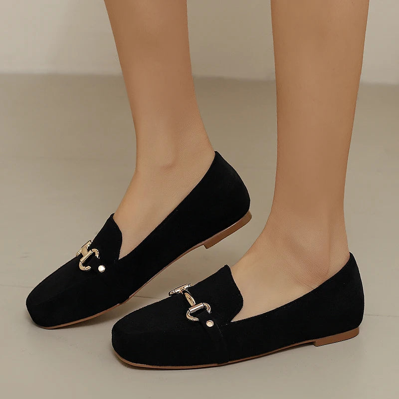 Women's Faux Suede Loafers with Gold Bit and Square Toe - view 7
