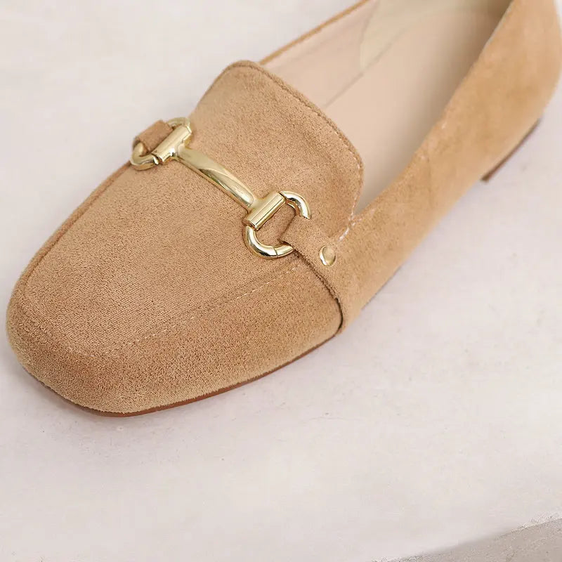 Women's Faux Suede Loafers with Gold Bit and Square Toe - view 8
