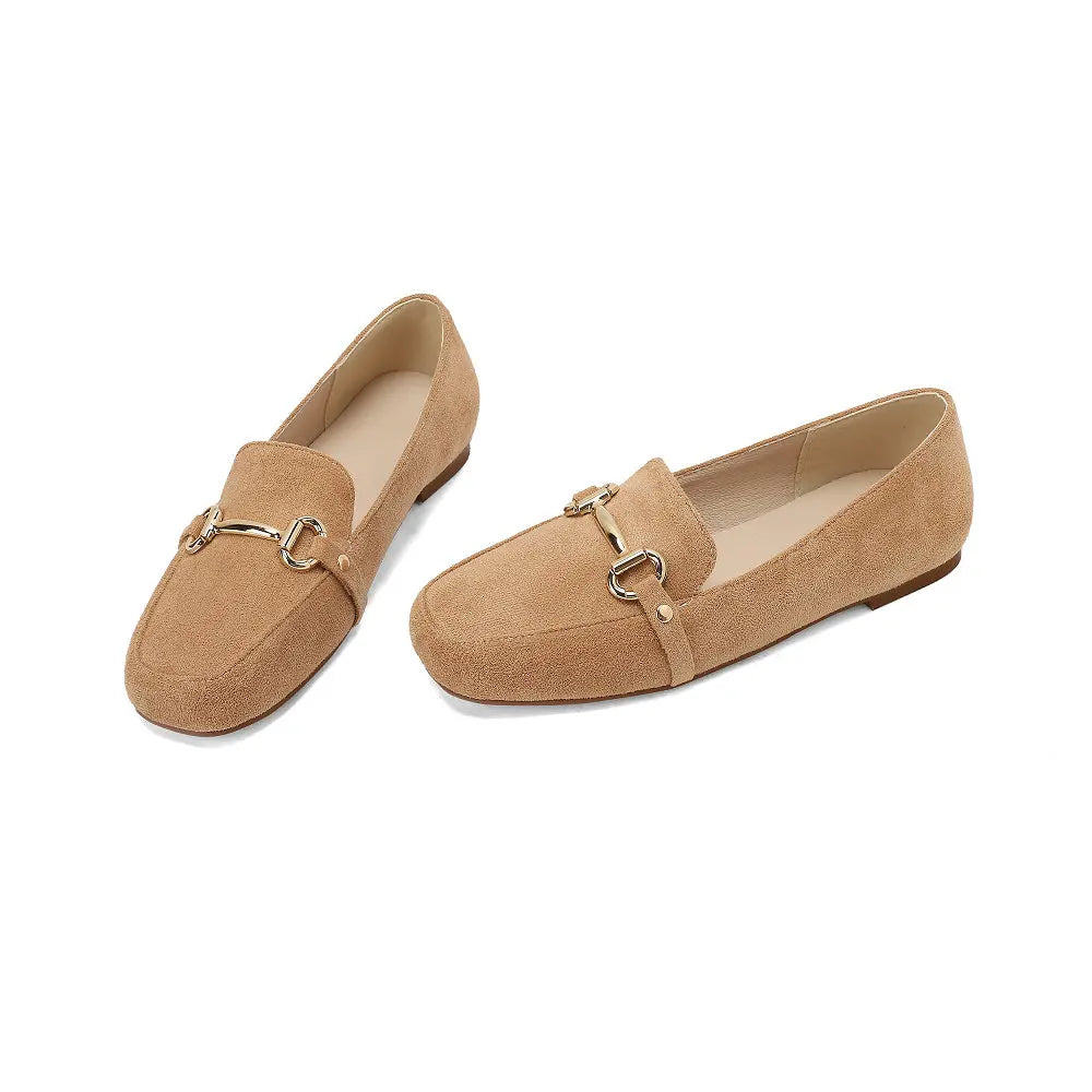 Women's Faux Suede Loafers with Gold Bit and Square Toe - view 9