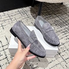Women's Faux Suede Penny Loafer Mules, Trendy Colors, Gray