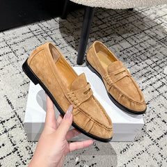 Women's Faux Suede Penny Loafer Mules, Trendy Colors, Camel
