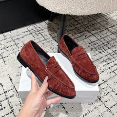 Women's Faux Suede Penny Loafer Mules, Trendy Colors, Brick red