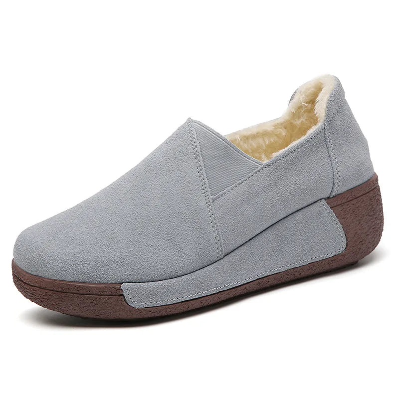 Dark gray fleece-lined suede loafer