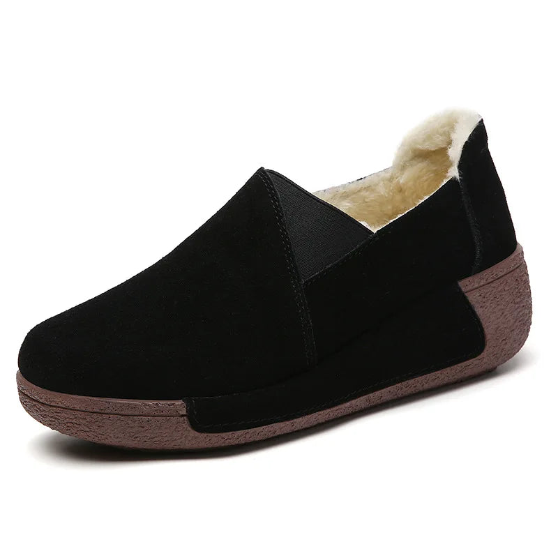 Light gray fleece-lined suede loafer