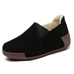 Women's Fleece-Lined Suede Leather Platform Loafers, Black
