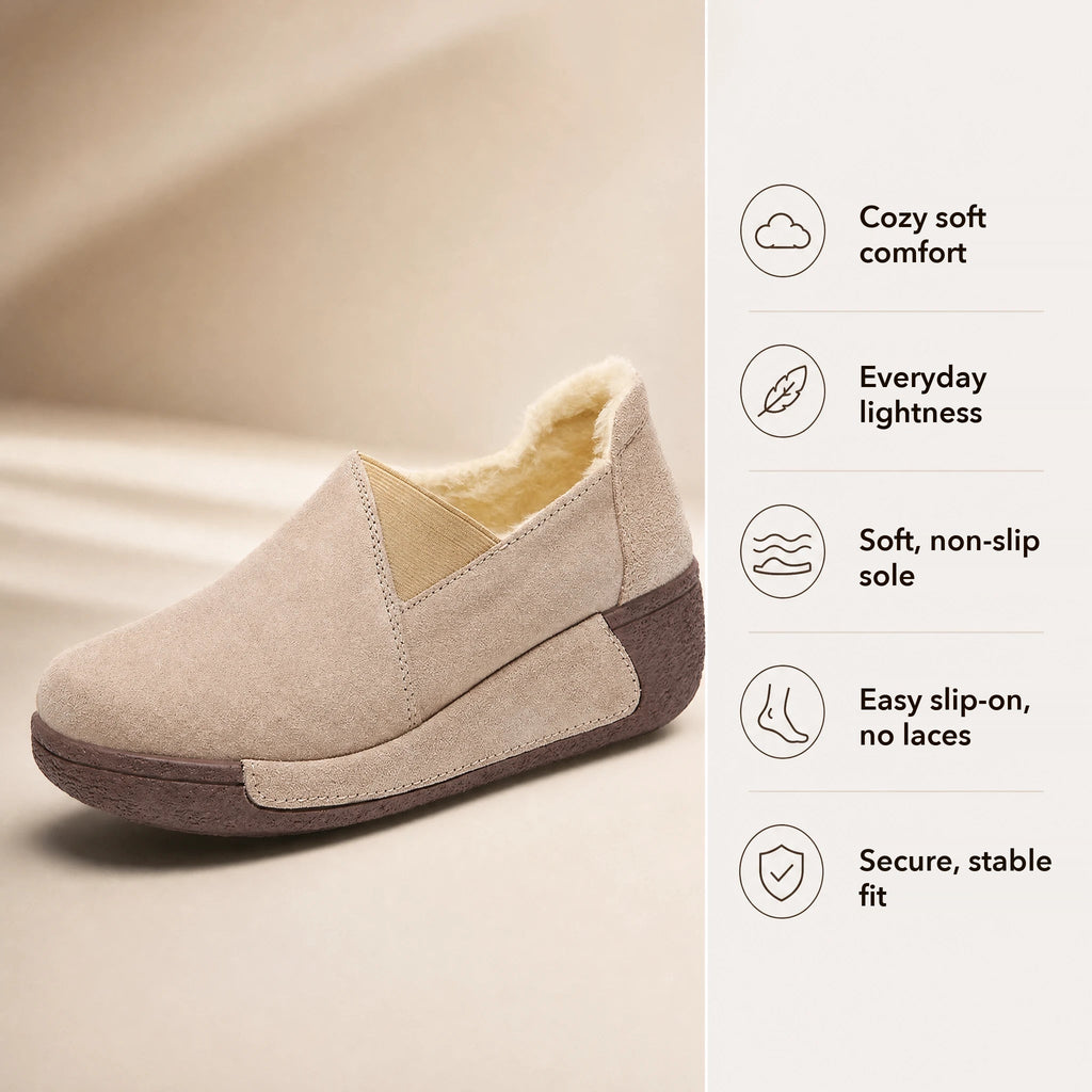 Brown fleece-lined suede loafer