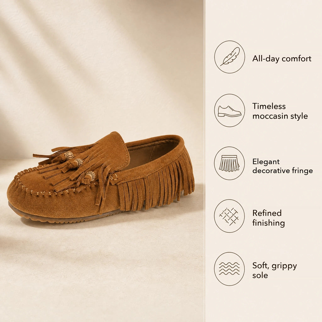 Pair of fringe moccasins, front view
