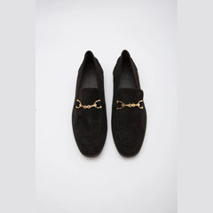 Women's Loafers with Gold Bit, Chic Style, Black