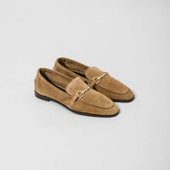 Women's Loafers with Gold Bit, Chic Style, Camel