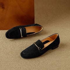 Women's Loafers with Gold Buckle in Vivid Colors, Black