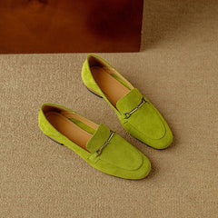 Women's Loafers with Gold Buckle in Vivid Colors, Green