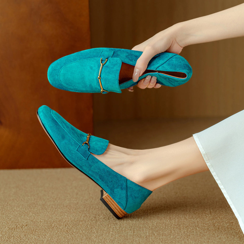 Women's Loafers with Gold Buckle in Vivid Colors - view 4