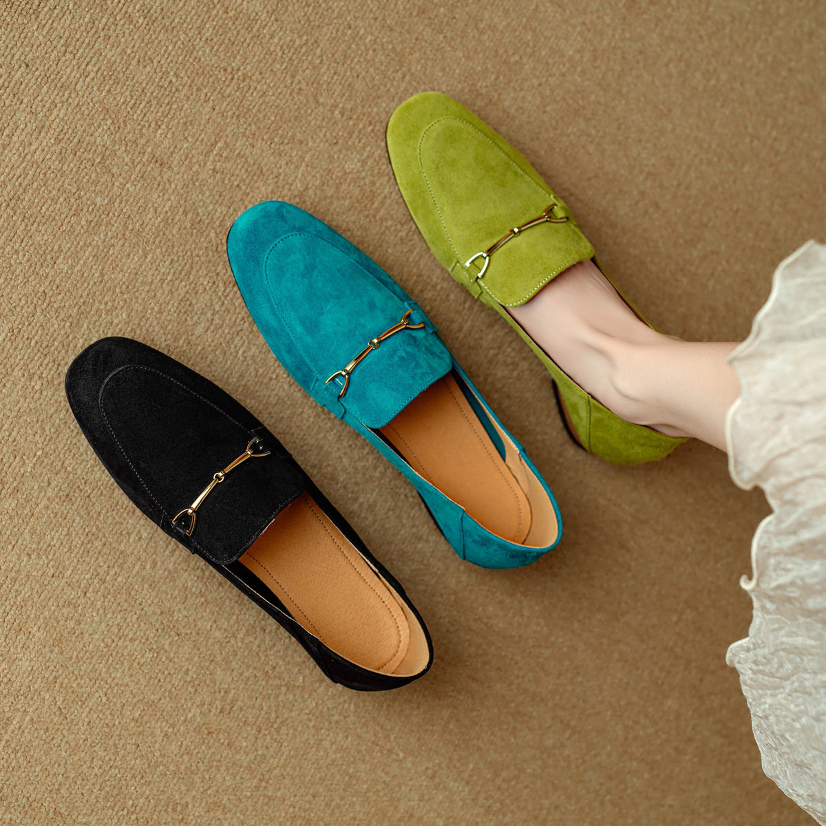 Women's Loafers with Gold Buckle in Vivid Colors - view 8