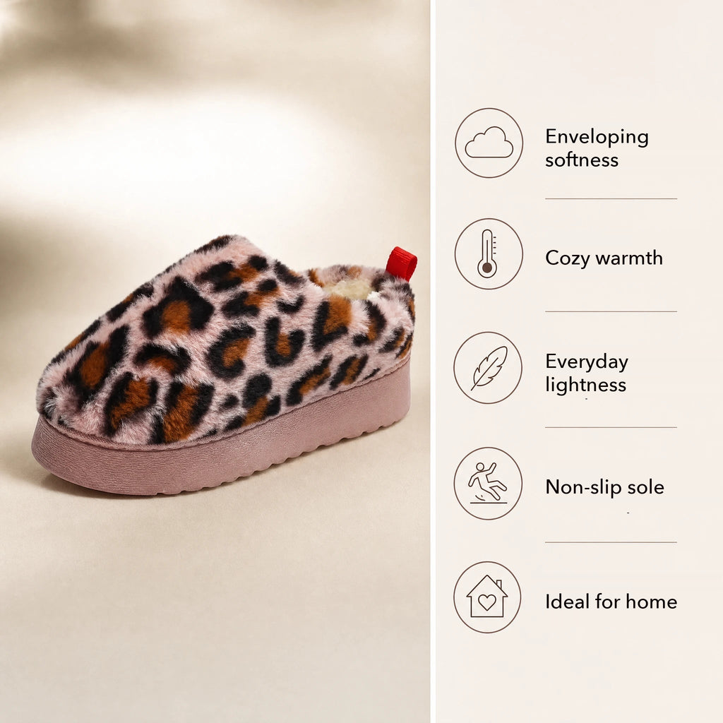 Pair of leopard fur-lined mules, top view