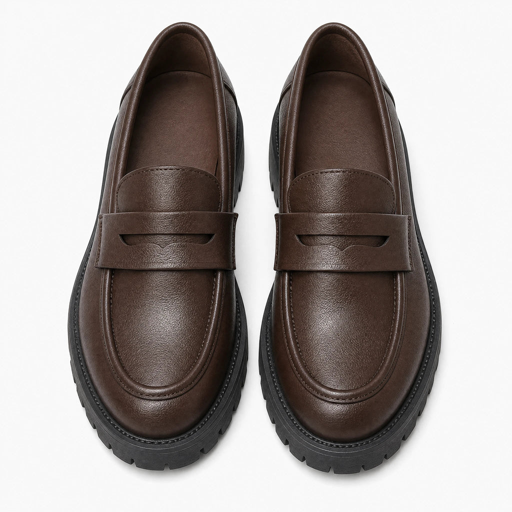 Women's lug sole platform loafers in brown or black, view 1