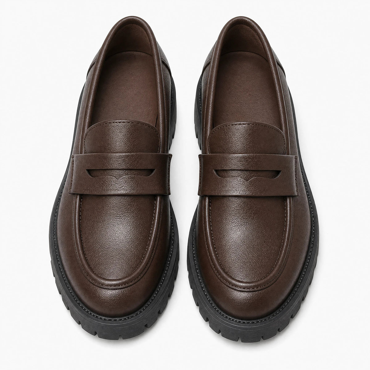 Women's lug sole platform loafers in brown or black, view 1