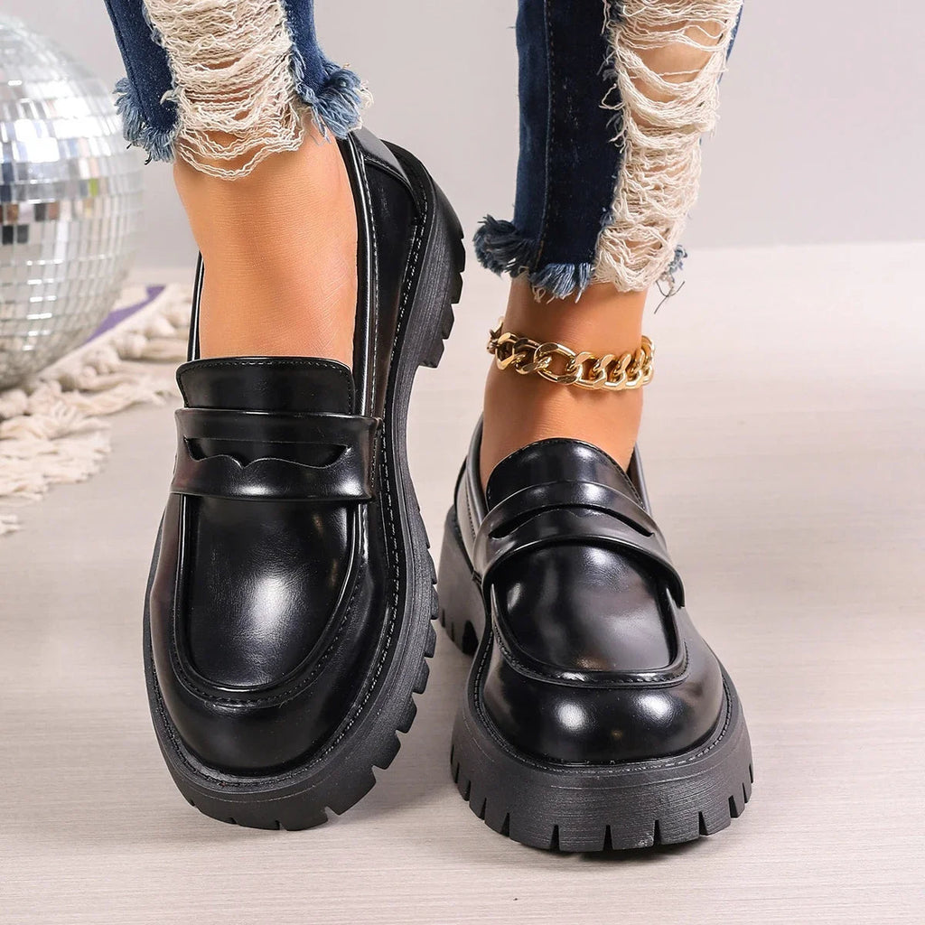Women's lug sole platform loafers in brown or black, view 3