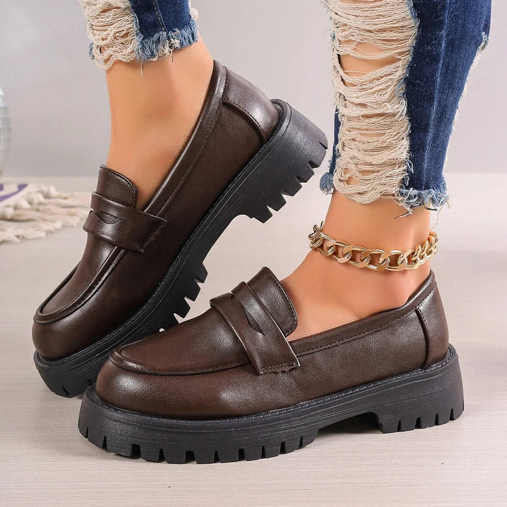 Women's lug sole platform loafers in brown or black, view 6