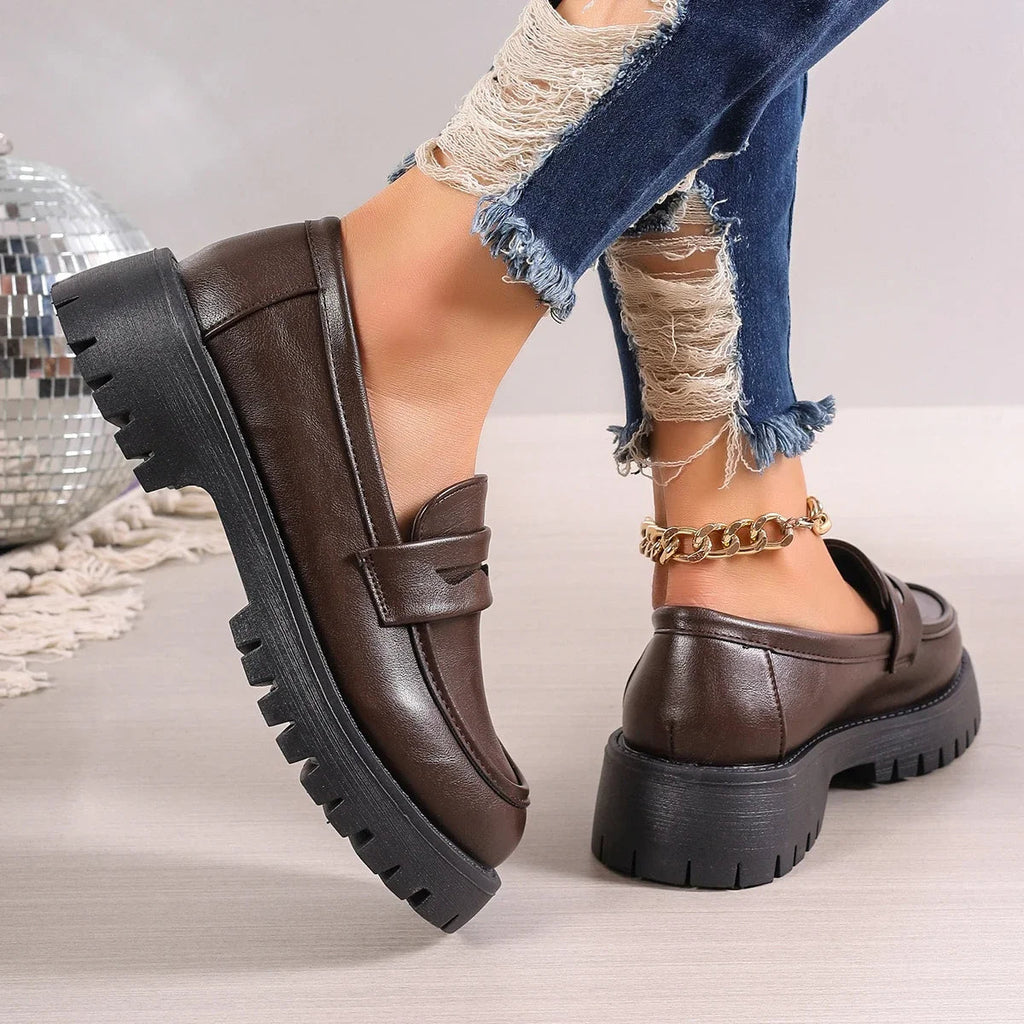 Women's lug sole platform loafers in brown or black, view 8