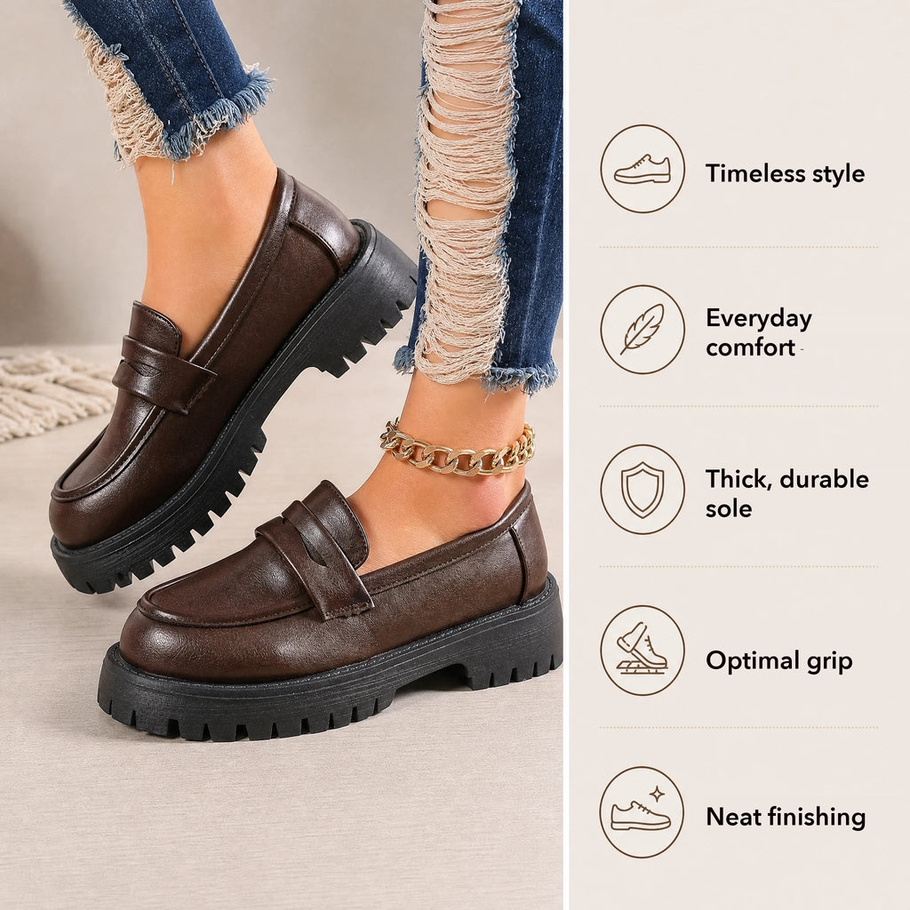 Women's lug sole platform loafers in brown or black, view 5