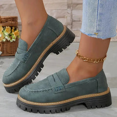 Women's Platform Loafers with Lug Sole in Pastel Colors, Green