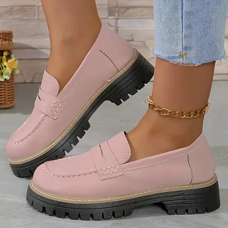 Women's pastel platform loafers with lug sole, view 2