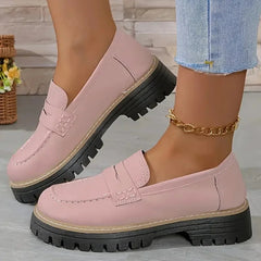 Women's Platform Loafers with Lug Sole in Pastel Colors, Pink