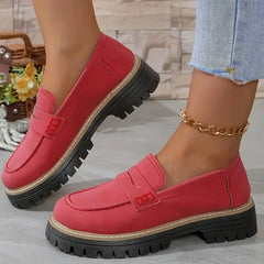 Women's Platform Loafers with Lug Sole in Pastel Colors, Red