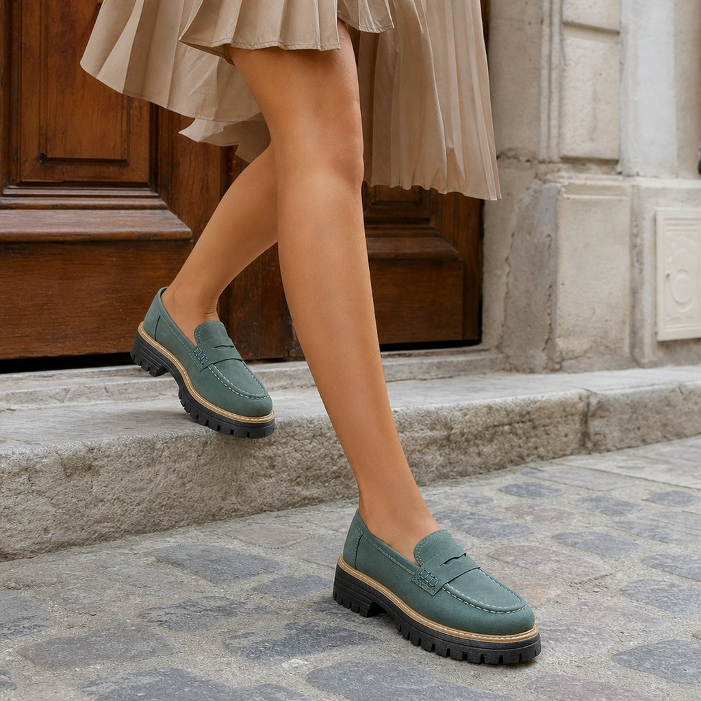 Women's pastel platform loafers with lug sole, view 8