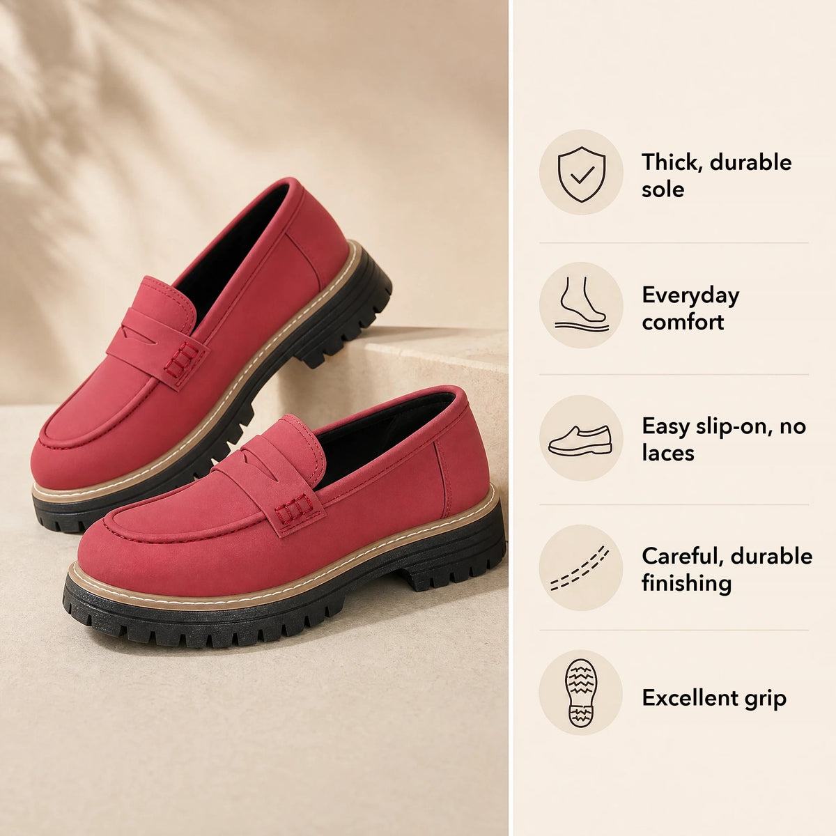 Women's pastel platform loafers with lug sole, view 4 Image