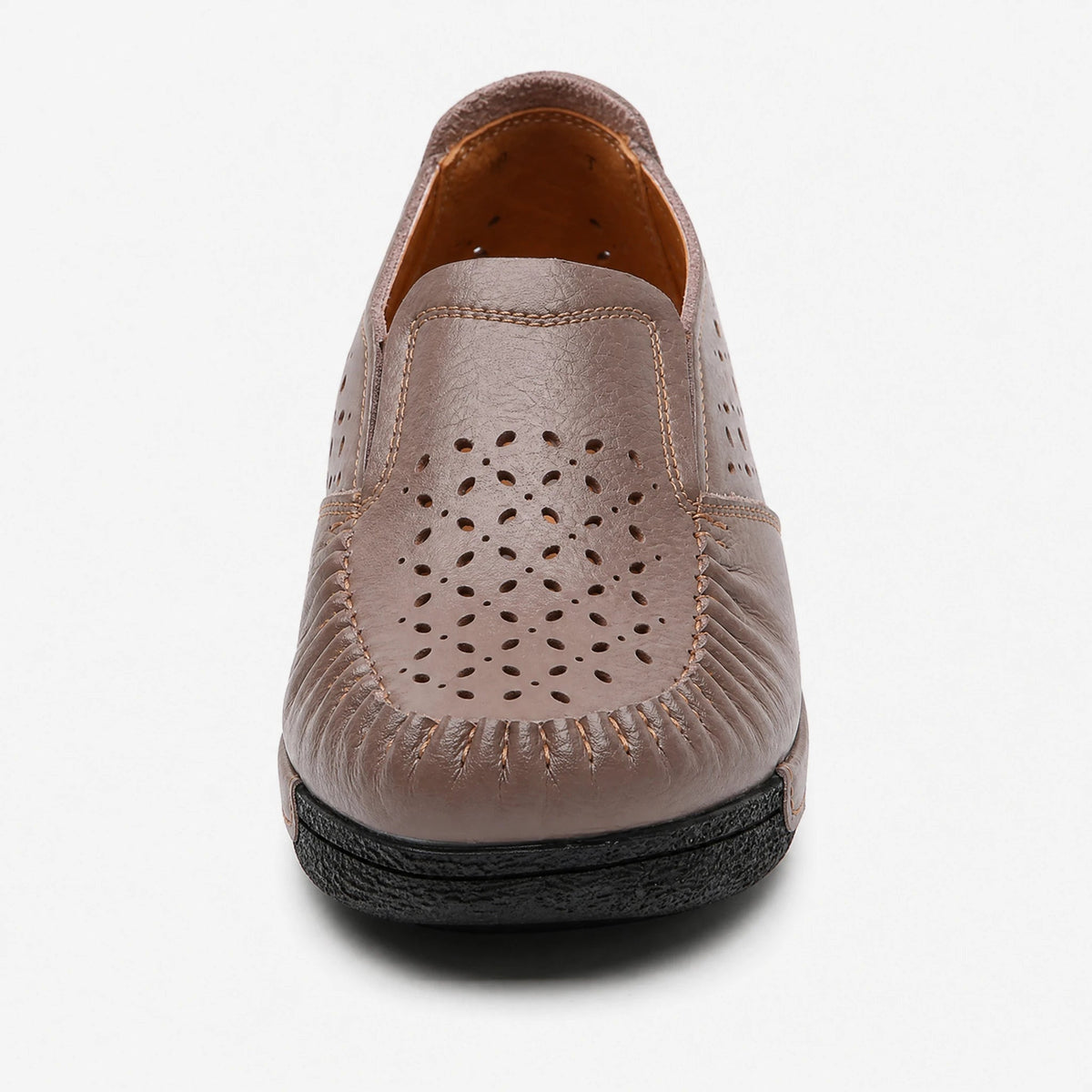 Women's perforated genuine leather thick-sole loafers, side view Image
