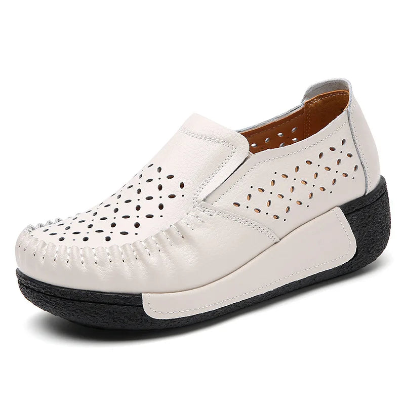 Brown perforated leather loafer