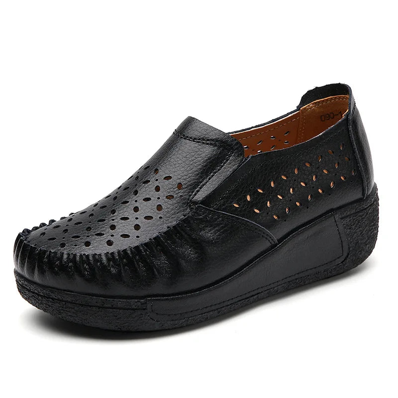 Beige perforated leather loafer