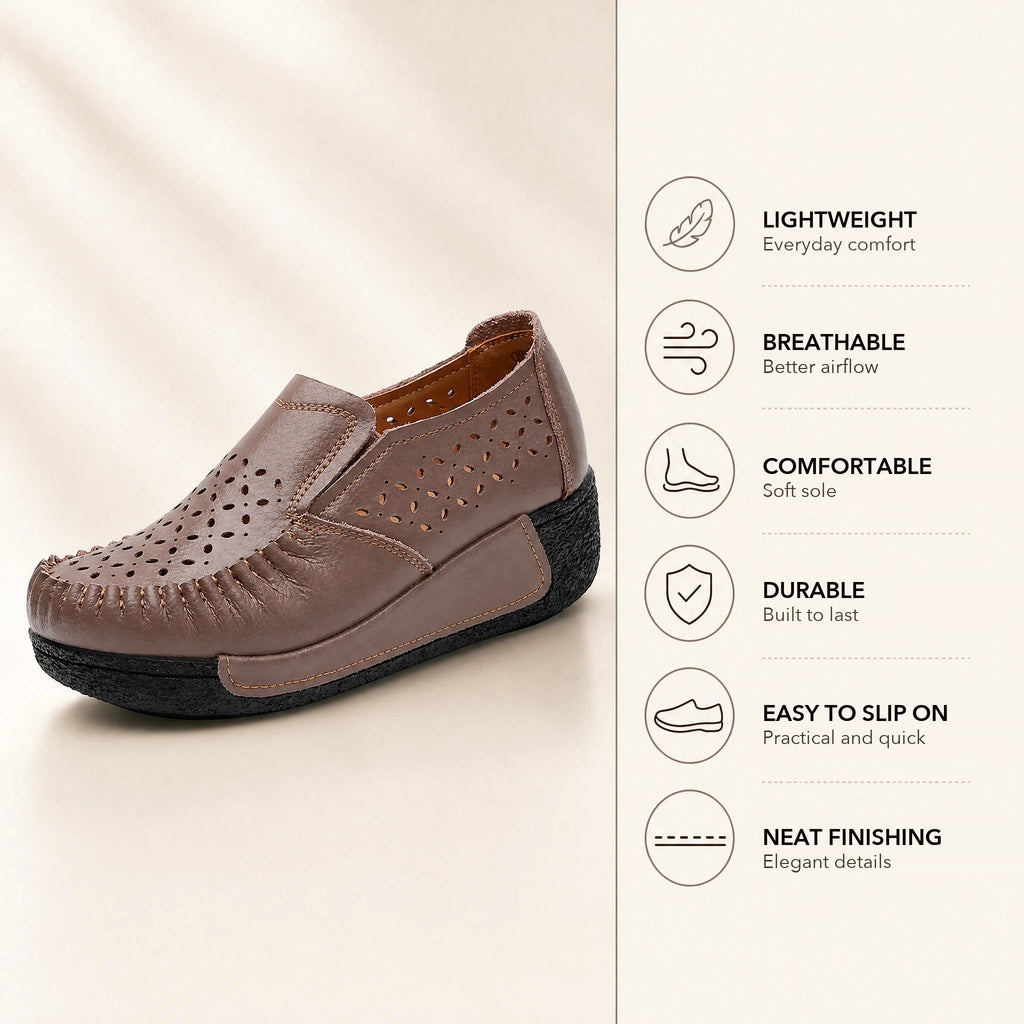 Gray perforated leather loafer