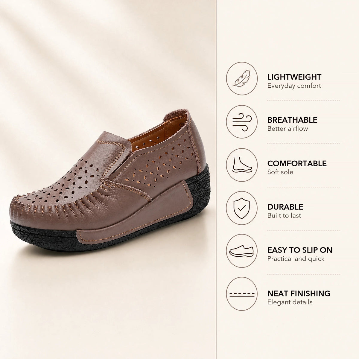 Gray perforated leather loafer Image