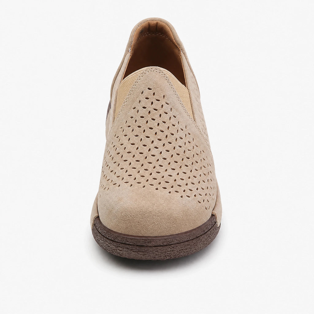 Women's perforated suede platform loafers, side view
