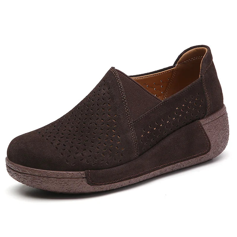 Dark gray perforated suede platform loafer