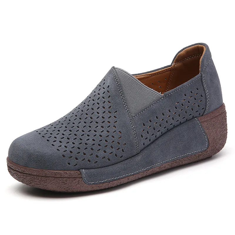 Perforated suede loafer with thick platform sole