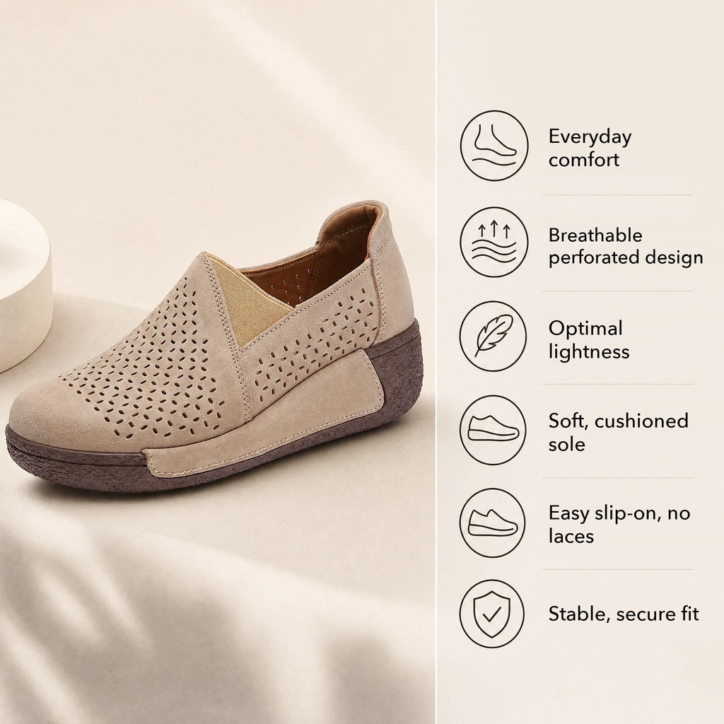 Brown perforated suede platform loafer