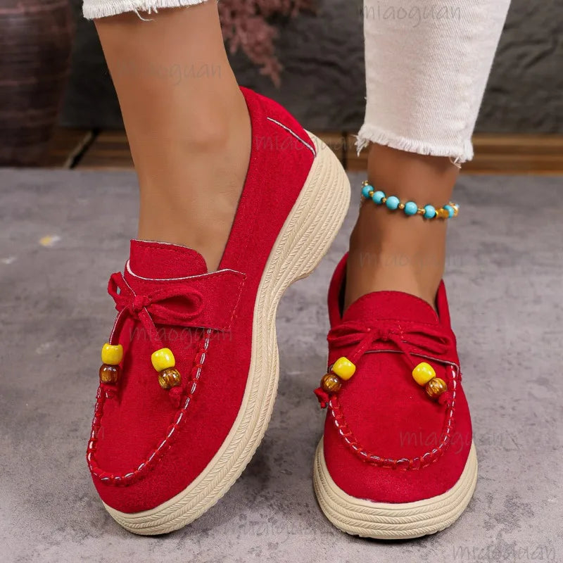 Women's Platform Loafers with Bow and Multicolor Pearls - view 1