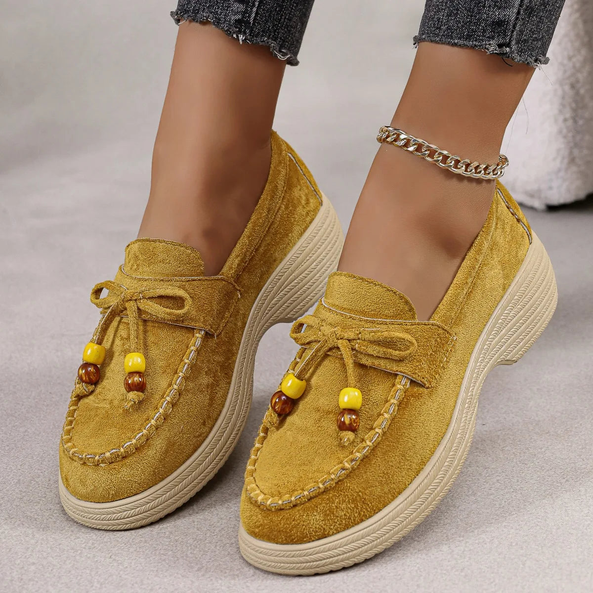 Women's Platform Loafers with Bow and Multicolor Pearls - view 2
