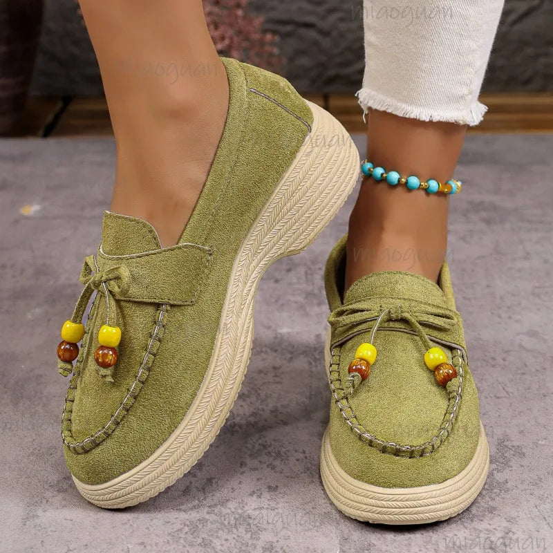 Women's Platform Loafers with Bow and Multicolor Pearls - view 5