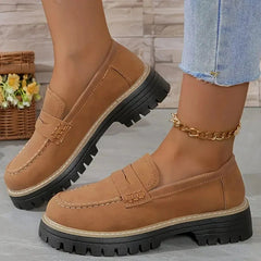 Women's Platform Loafers with Lug Sole, Camel