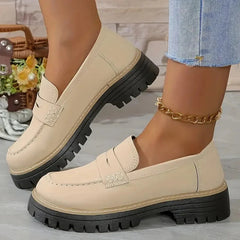 Women's Platform Loafers with Lug Sole, Beige