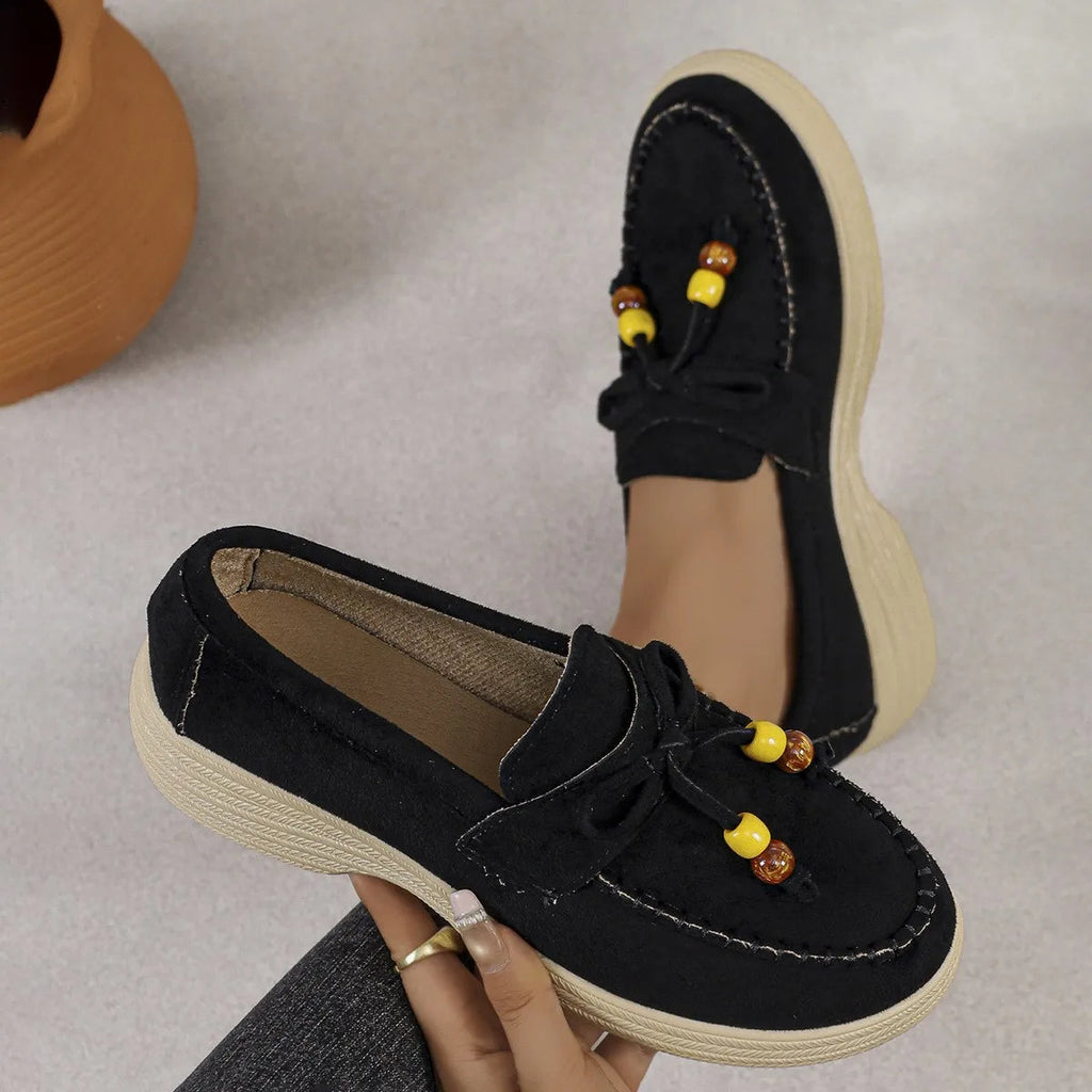 Women's Platform Loafers with Pearl Bow - view 2