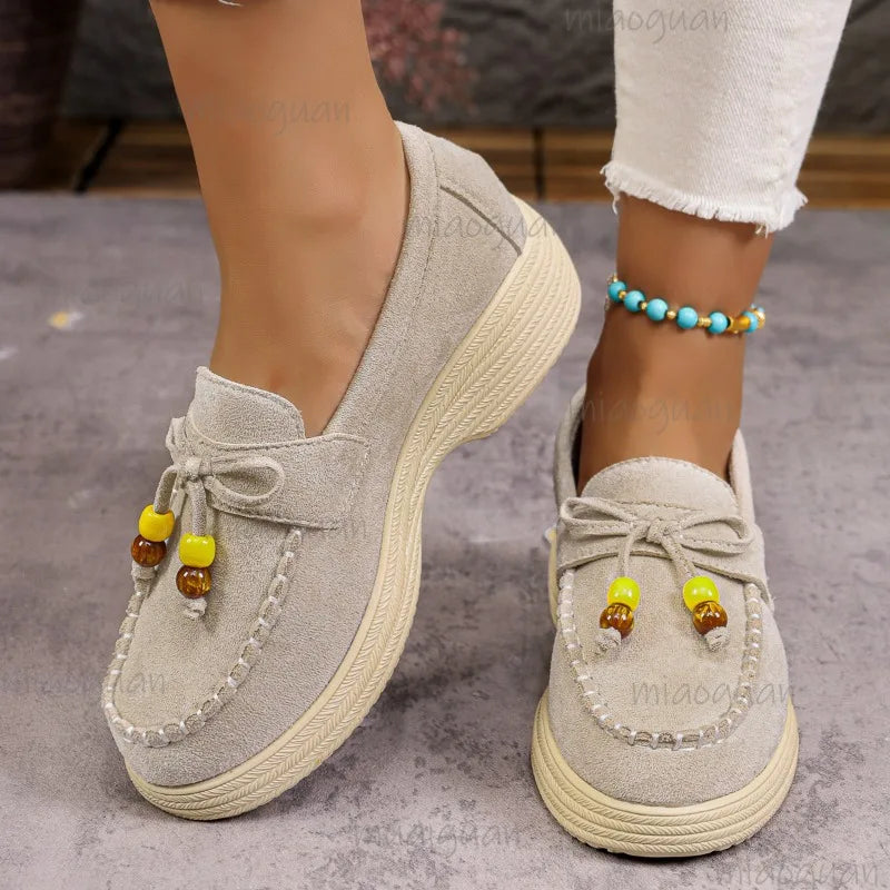 Women's Platform Loafers with Pearl Bow - view 4