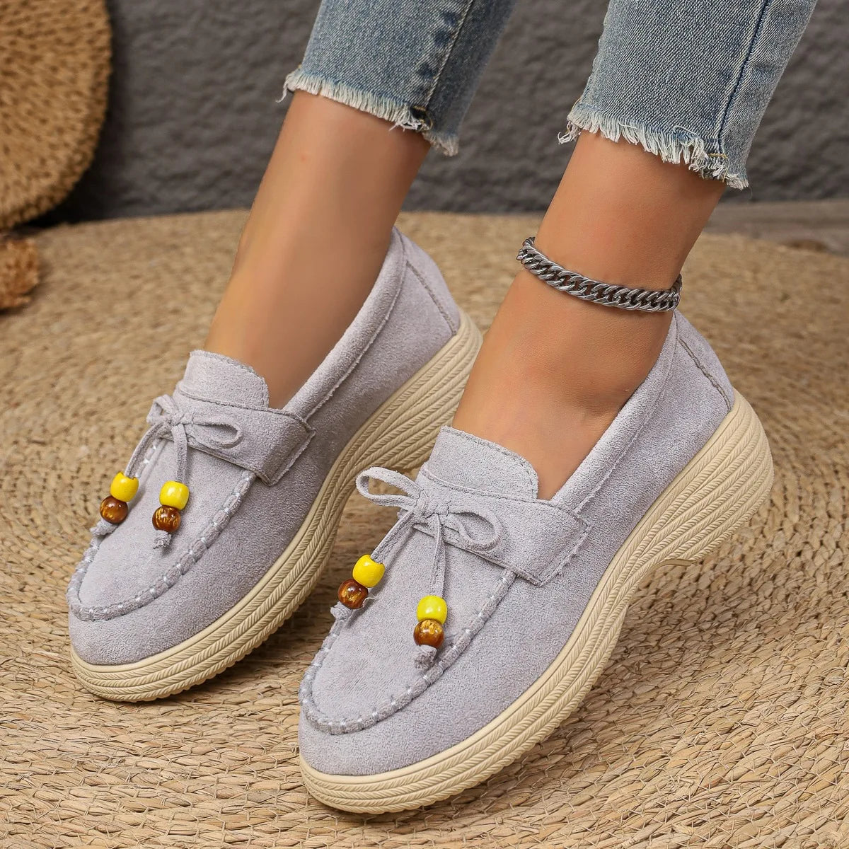 Women's Platform Loafers with Pearl Bow - view 7
